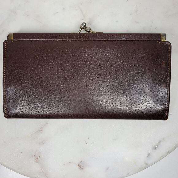 Vintage Mark Cross Checkbook Wallet 7" Brown Kiss Lock Bifold Soft Leather Italy - Picture 13 of 16